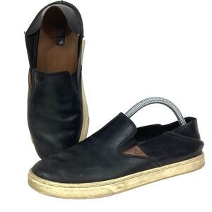 OluKai Pehuea Women's Sz 7 Leather Slip-On Black Sneakers Leather Drop-In Heel